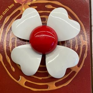 Vintage Red and White Copper Pin Brooch